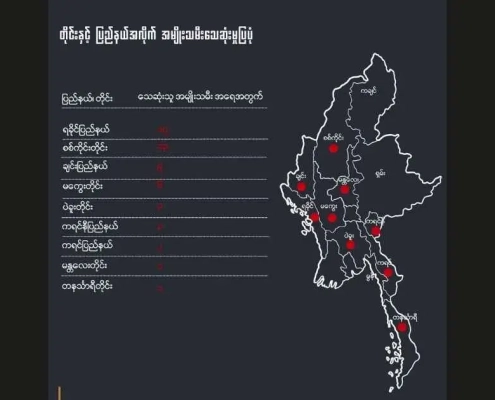 လေကြောင်းနဲ့မြေပြင်တိုက်ခိုက်မှုတွေကြောင့် ၁လအတွင်း အမျိုးသမီး ၅၅ဦးသေဆုံးကြောင်း မြေပုံနှင့် BWUထုတ်ပြန်ချက်