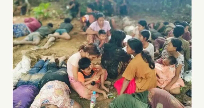 ရွေကူမြို့ စစ်ကောင်စီနှင့် ပြည်သူ့တော်လှန်ရေးတပ်ဖွဲ့ဝင်များတိုက်ပွဲတွင် စစ်သင်္ဘောပေါ်ပါလာတဲ့ အမျိုးသမီးများနဲ့ ကလေးများ