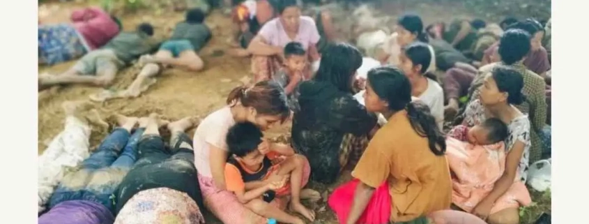 ရွေကူမြို့ စစ်ကောင်စီနှင့် ပြည်သူ့တော်လှန်ရေးတပ်ဖွဲ့ဝင်များတိုက်ပွဲတွင် စစ်သင်္ဘောပေါ်ပါလာတဲ့ အမျိုးသမီးများနဲ့ ကလေးများ